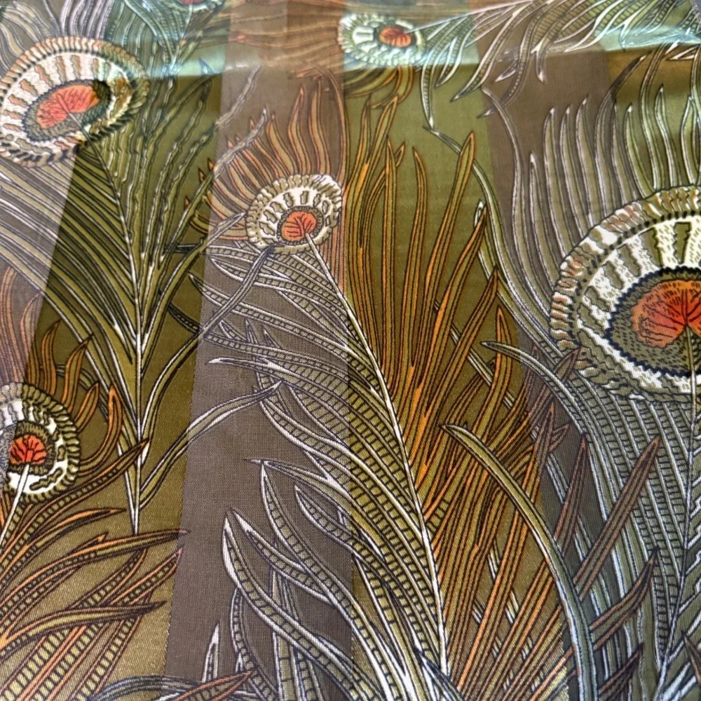 Vintage Peacock‎ Feather Print Green Gold Satin Table Runner 13x60